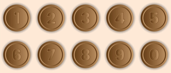 Set of numbers on buttons, phone numbers, icon. Number circles set 0 to 9 icon for education and UI/UX design. Safe lock pin code number symbols. Number vector illustration. - obrazy, fototapety, plakaty