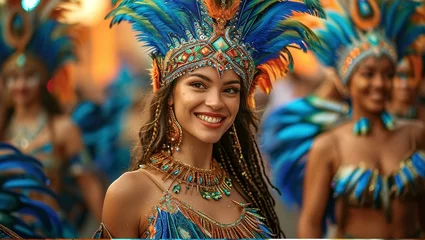 Crédence de cuisine en verre imprimé Carnaval Beautiful young dancer in carnival costume inspired by Brazilian parade culture