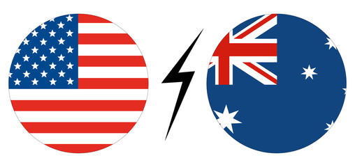 USA vs Australia. Flag of United States of America and Australia in circle shape