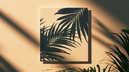 square paper mockup featuring shadow overlays from a tropical plant, a versatile template for flyers, posters, blank canvases, social media posts, or logo designs in a trendy style.