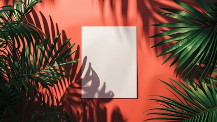 square paper mockup featuring shadow overlays from a tropical plant, a versatile template for flyers, posters, blank canvases, social media posts, or logo designs in a trendy style.