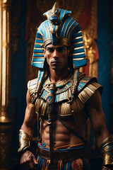 Obraz premium Traditional Egyptian Elegance: A Portrait of a Man in Blue Headdress