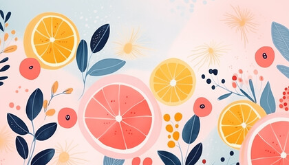 background with citrus fruits and berries - obrazy, fototapety, plakaty