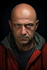 Fototapeta premium Man With Bald Head Wearing Red Jacket