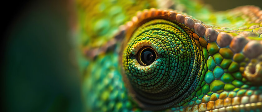wallpaper of a close up  of a chameleon eye, with empty copy space