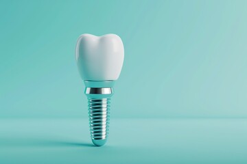 White dental tooth implant on blue background