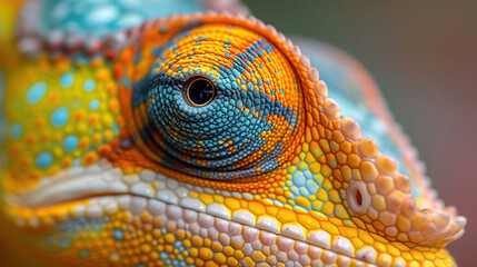 Fototapeta premium wallpaper of a close up of a chameleon eye, with empty copy space