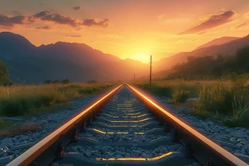 Cercles muraux Chemin de fer Railroad tracks at beautiful sunset