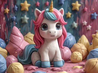 Cartoon Unicorn With Star Background Cute