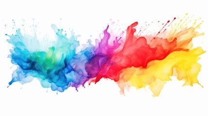 Obraz premium Vibrant rainbow of paint splashes on a clean white background. Perfect for creative projects and artistic designs