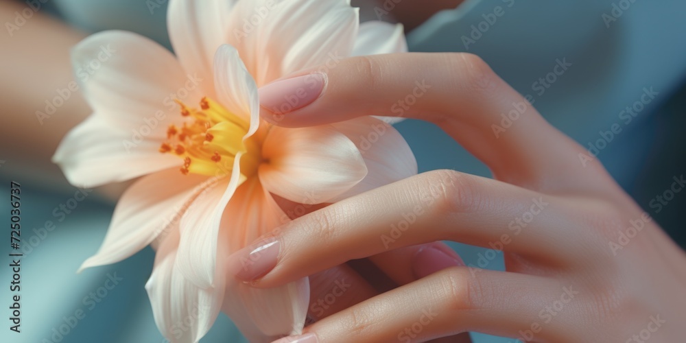 Aufkleber a person holding a flower in their hand. perfect for adding a touch of nature to any project