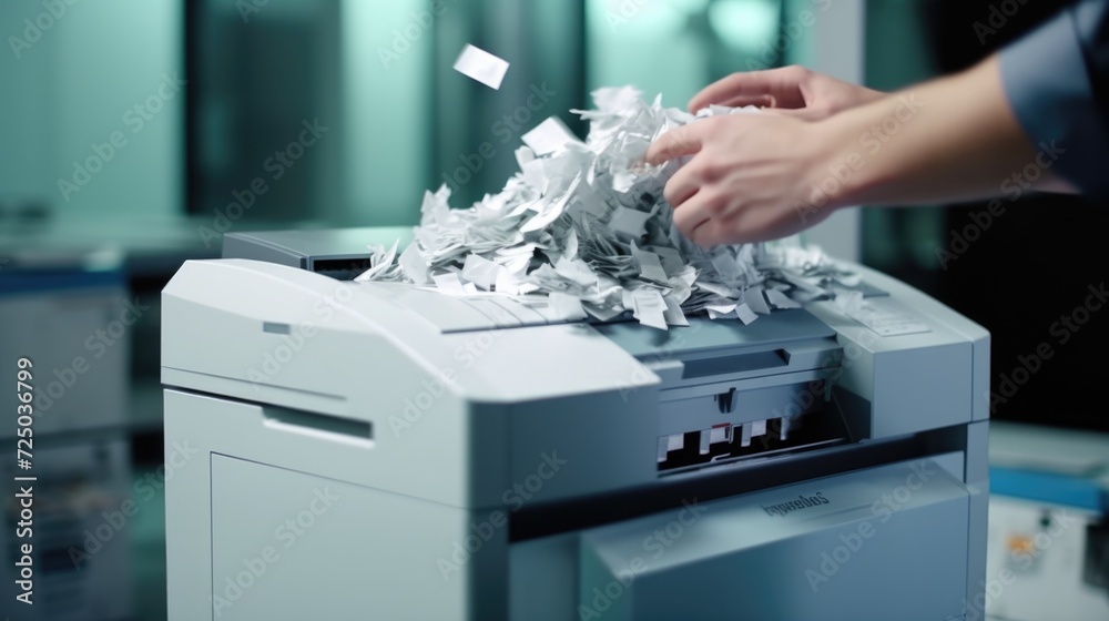 Aufkleber A person is inserting a piece of paper into a machine. This image can be used to depict a variety of scenarios involving document processing or office tasks