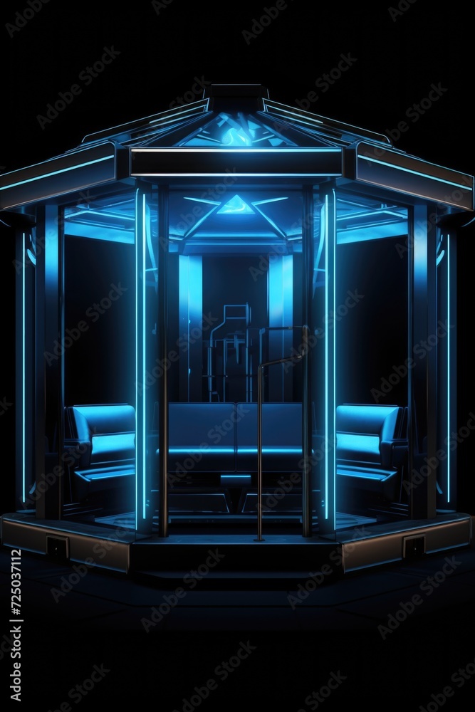 Aufkleber A gazebo illuminated with blue lights in the dark. Perfect for creating a mystical and enchanting ambiance.