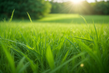 Green grass and sunlight banner background - obrazy, fototapety, plakaty