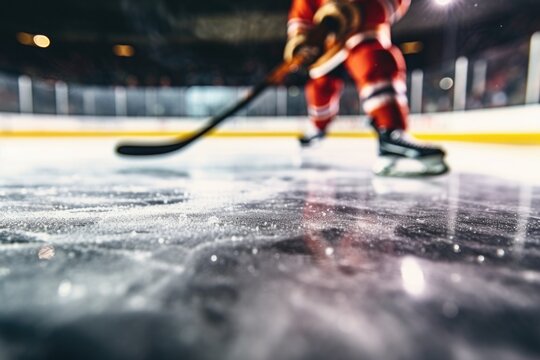 A picture of a hockey player on the ice with a stick. Can be used for sports-related designs and illustrations