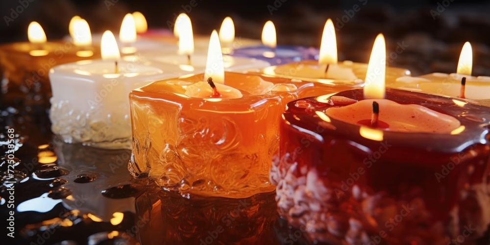 Poster Candles arranged in a group on a table. Suitable for various occasions and events