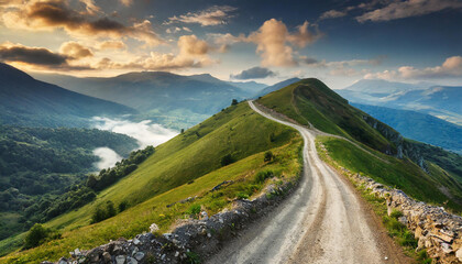 Terrain road leading through mountain ridge