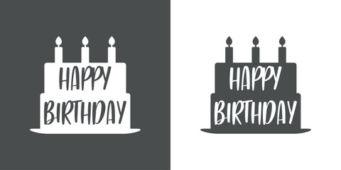 Logo con silueta de tarta con velas encendidas y texto Happy Birthday para su uso en tarjetas y felicitaciones - obrazy, fototapety, plakaty