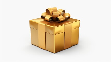 A golden gift box with a beautifully tied bow on top. Perfect for any special occasion or celebration