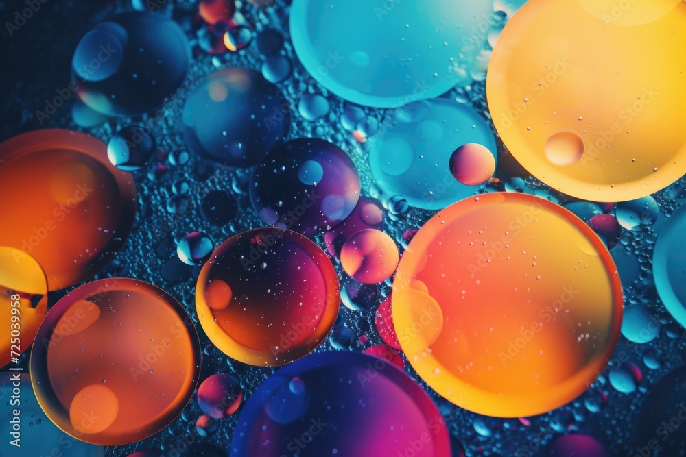 Poster A captivating image capturing the unique blend of oil and water bubbles. Perfect for adding a touch of intrigue to any project