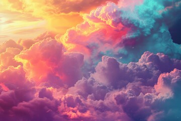 Vibrant cumulus clouds dance in the sunset sky, a breathtaking display of nature's canvas