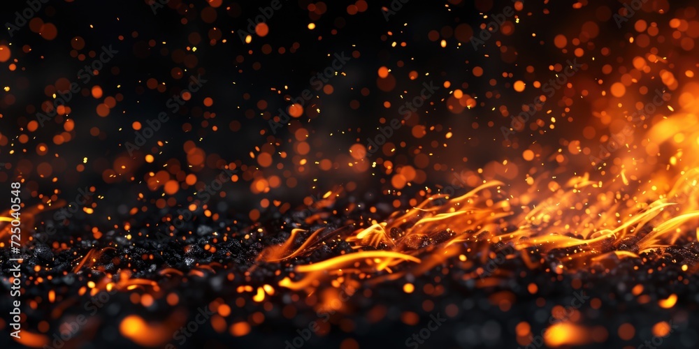 Aufkleber A close up view of fire on a black background. This image can be used to depict concepts related to warmth, energy, danger, or destruction