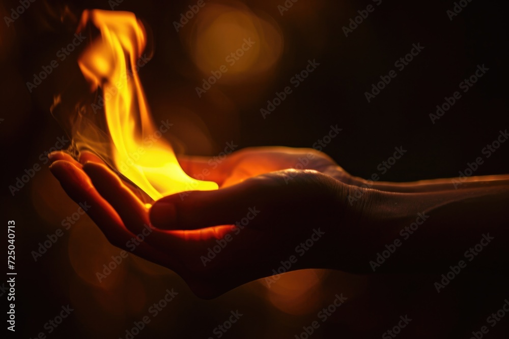 Poster a person holding a lit candle in their hand. this image can be used to depict various concepts such 