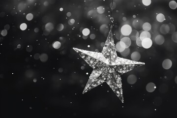 A black and white photo of a star ornament. Perfect for holiday decorations and festive designs