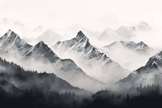 A stunning black and white photo capturing the beauty of a mountain range. Perfect for any project that requires a serene and majestic landscape