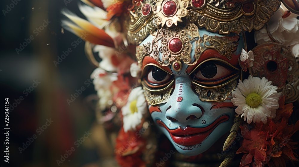 Fototapete a close-up view of a mask adorned with beautiful flowers. perfect for adding a touch of elegance to 