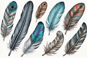 different types of feathers on a white background