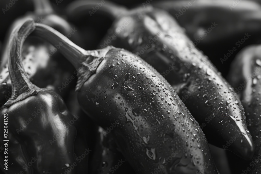 Poster black and white photograph showcasing a bunch of peppers. perfect for adding a touch of simplicity a