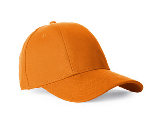Stylish orange baseball cap isolated on white