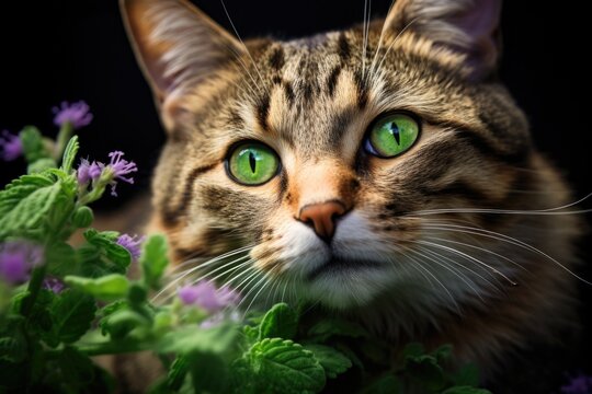 A close up shot of a cat with mesmerizing green eyes. Perfect for animal lovers or pet-related content