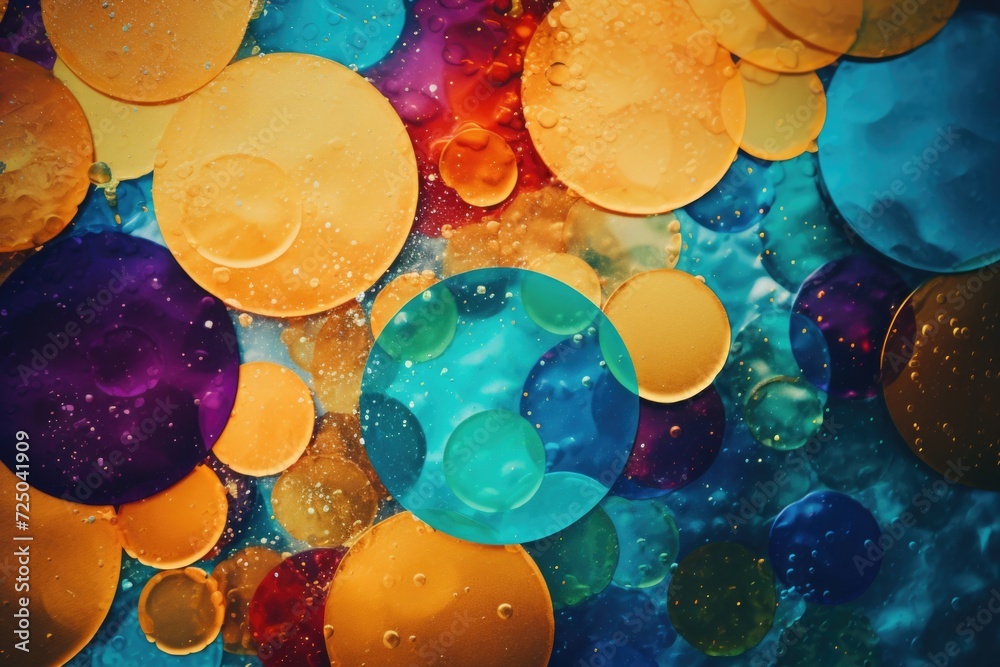 Poster A close-up view of a collection of various colored circles. This image can be used for a wide range of projects and designs
