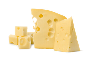 Fresh cheese isolated on white, set of pieces