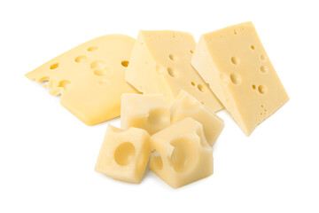 Fresh cheese isolated on white, set of pieces