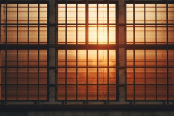 Sun setting through a window of a building. Suitable for architectural, interior design, and real estate concepts
