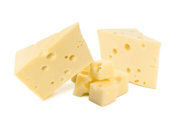 Fresh cheese isolated on white, set of pieces