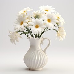 3d ceramic white flowers vase isolated on white background