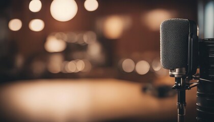 Modern professional microphone in recording studio.