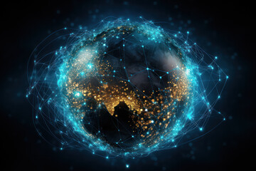 A stylized globe adorned with interconnected network lines represents the global reach and connectivity of a modern business, embodying the concept of international expansion. Generative Ai.