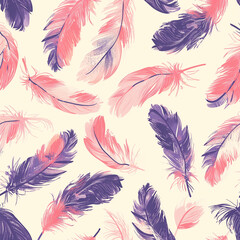 seamless pattern with feathers, Purple and Pink Feathers, Colorful pattern, wallpaper