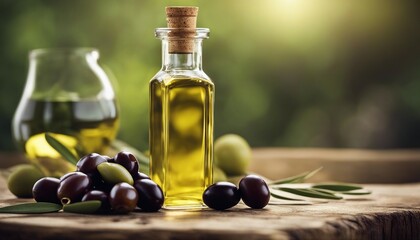 Obraz na płótnie Canvas a bottle of olive oil and olives 