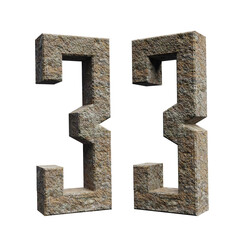 number 3 3d render. Rock alphabet. 