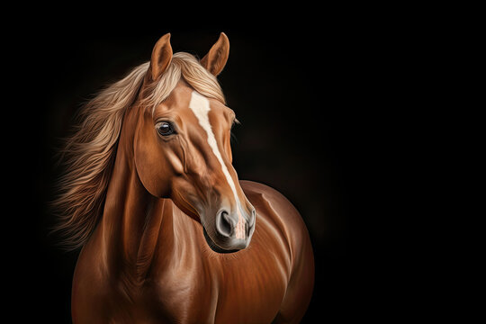 Studio portrait of a red horse with a blond mane