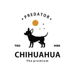 vintage retro hipster chihuahua logo vector outline silhouette art icon