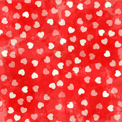 Heart confetti seamless vector pattern. Love watercolor background, for Valentine's day. Red, pink and rose hearts flying, for 14 February