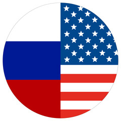 USA vs Russia. Flag of United States of America and Russia  in circle shape
