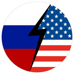 USA vs Russia. Flag of United States of America and Russia  in circle shape